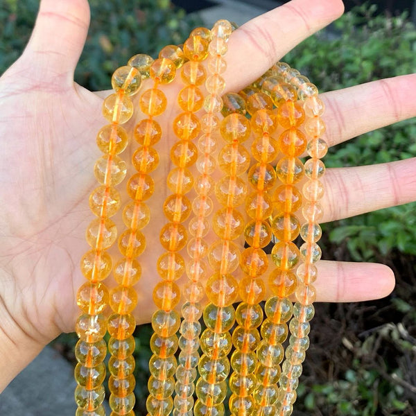 Natural Citrine Yellow Crystal Gemstone Round Beads, 15 Inch/1 Strand, Size Selections: 4mm/6mm/8mm/10mm