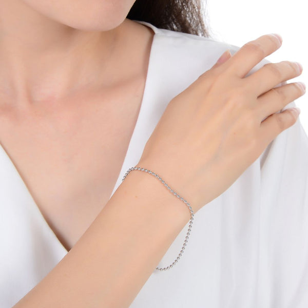 1pc 925 Sterling Silver Beaded Chain Bracelet, 2mm Beads, Tarnish Resistant White Gold Plated, Length Selections: 7 inch/7.5 inch/8 inch