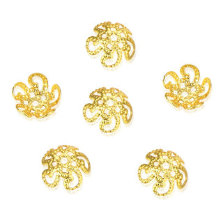 50pcs Tarnish Resistant Flower Filigree 10mm Bead Caps 18K Yellow Gold Plated Brass Bead End Cap, BF47-2