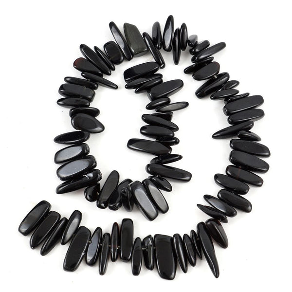 Natural Black Tourmaline Gemstone Stick Point Beads, Irregular, 7mm-23mm Long, Hole ID 1mm 1 Strand/15 Inch, GZ5-8