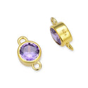 2pcs 925 Sterling Silver 6mm February Birthstone Links, Real 18K Yellow Gold Plated, Amethyst Purple Cubic Zirconia Gemstone Connector, SXP9-2