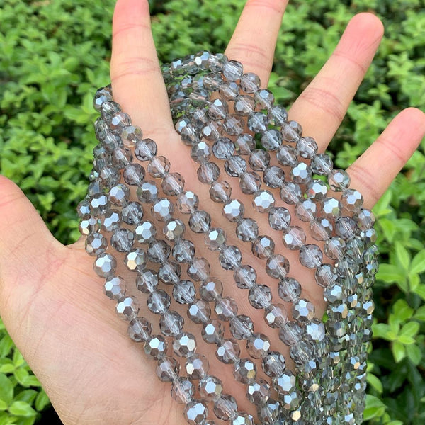140pcs Creative Club Faceted Round Crystal Glass Beads, Silver Champagne, 8mm, Hole ID 1mm, CC2R829