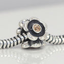1pc Real 925 Sterling Silver Cute Flower Bead Charm Yellow Cubic Zirconia CZ Gemstone, Compatible with Pandora All Other Charm Bracelet, EC6-B7