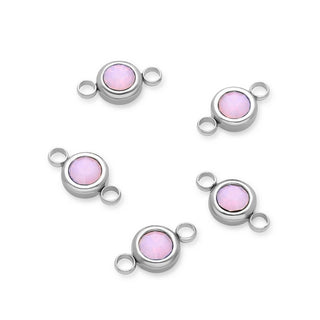 10pcs Grade A October Pink Opal Birthstone Links, Stainless Steel, Tarnish Resistant, 6mm, CCP34-10