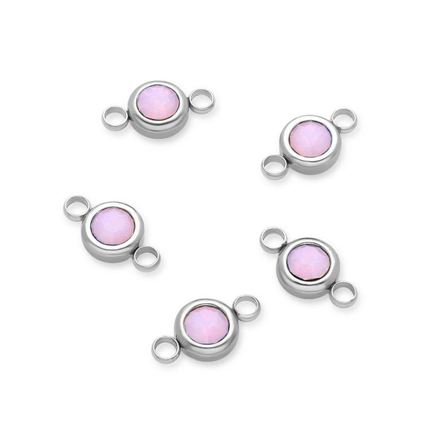 10pcs Grade A October Pink Opal Birthstone Links, Stainless Steel, Tarnish Resistant, 6mm, CCP34-10