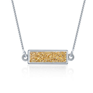 1pc Natural Druzy Crystal Pendant Necklace, Gold Bar Gemstone Pendant, 18 inch Stainless Steel Surgical Chain, GGP23-1