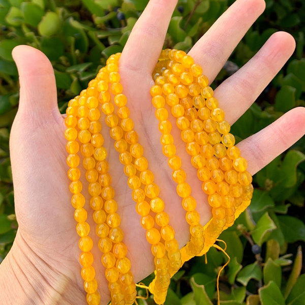 Natural Yellow Lemon Jade Gemstone Faceted Round Beads, 6mm, Hole ID 0.9mm, 2 Strands/28 Inch Total, GH-E20