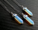 1pc Lab Created White Opal Gemstone Pendant Necklace, 18 Inch Surgical Stainless Steel Chain, GGP-C7