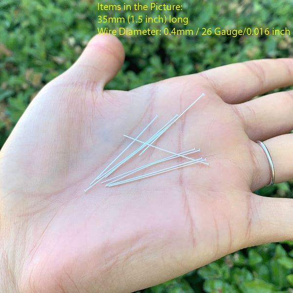 20pcs 925 Sterling Silver Flat Headpin Head Pins, 0.4mm/26 Gauge, Length Selections: 18mm/25mm/30mm/38mm
