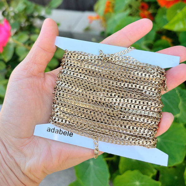 33 Feet Diamond Cut Curb Cuban Chain Link, Raw Brass Uncoated/Unplated, 5.2x3.5mm, CK10-L1