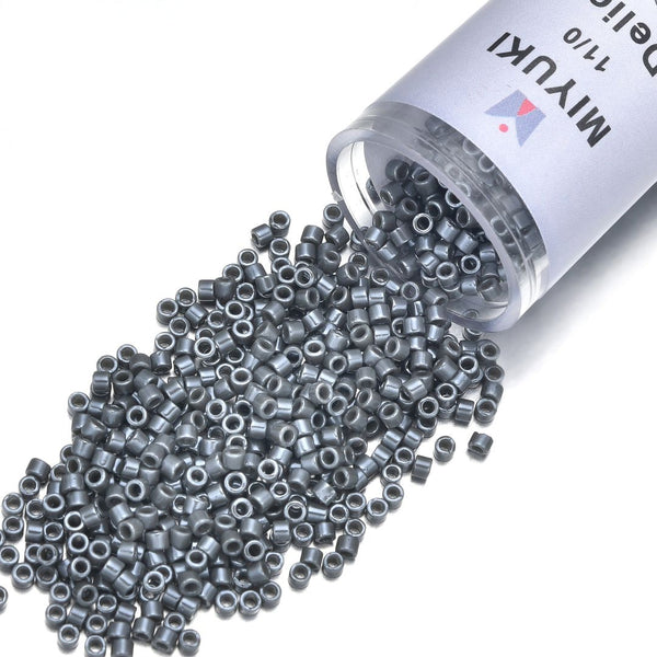 7.5g Miyuki Delica 11/0 Seed Beads, Opaque Glazed Smoke Luster DB268-1