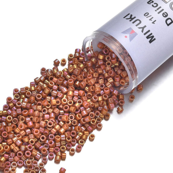 7.5g Miyuki Delica 11/0 Seed Beads, Opaque Rainbow Glazed Persimmon DB2274