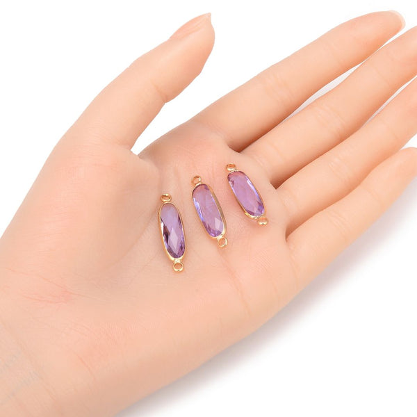 10pcs Grade A June Alexandrite Purple Rectangle Bar Birthstone Links, 18K Yellow Gold Plated Brass, 21x7mm, CCP9-G6