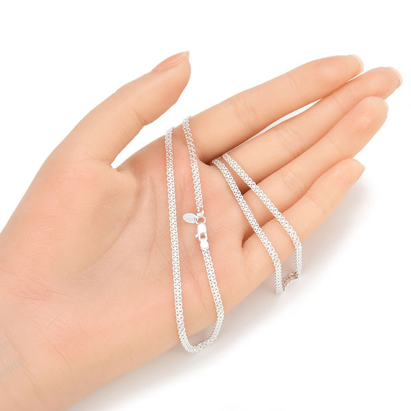 1pc 925 Sterling Silver Diamond-Cut Bismark Link Chain Necklace, 2.4mm, Thick Strong, Length Selections: 18/20/22/24/26 Inch