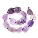 Natural Raw Light Purple Amethyst Crystal Gemstone Beads, Large Drilled Rough Nugget Stone, 15 Inch GA-C2