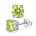 1 Pair 925 Sterling Silver August Green Birthstone Round Cut Stud Earrings, 8mm/2 Carat Cubic Zirconia CZ Created Green Peridot Stone, SSE49-8