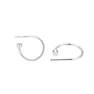 2pcs Real 925 Sterling Silver C Hoop Huggie Earrings, 10mm Small, 3mm Circle Dot, SSE46-1