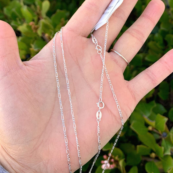 1pc 925 Sterling Silver Figaro Link Chain Necklace, Tarnish Resistant Rhodium Plated, 1.5mm, Length Selections: 18/20/22/24/26 inch