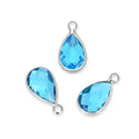 10pcs Grade A March Aquamarine Blue Teardrop Birthstone Charm Drop, Sterling Silver Plated Brass, Size Selections: 11x7mm, 14x8mm, 16x9mm