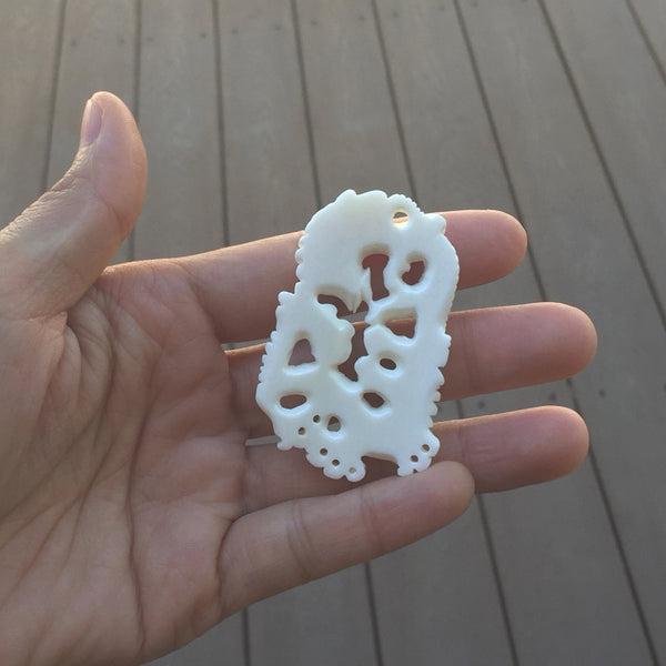 1pc Beautiful Sacred Dragon & Phoenix Hand Carved White Buffalo Bone Drop Pendant, Symbol of Strength Prosperity Pendant, with Sterling Silver Bail, 2.1 Inch, BP-59