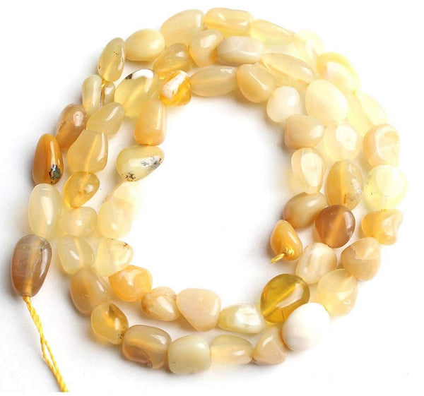 Natural Yellow Opal Gemstone Oval Tumbled Pebble Beads, Irregular, 6mm to 8mm, Hole ID 1mm, 15 Inch/1 Strand, GZ11-3