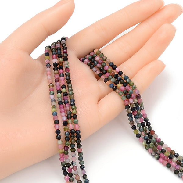 Natural Multi-color Tourmaline Gemstone Tiny Small Faceted Round Beads, 3mm, Hole ID 0.6mm, 15 Inch/1 Strand, GK3-2