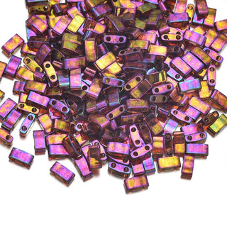 10g Miyuki Half Tila Seed Beads 5x2.3mm, Rainbow Gold Luster Dark Topaz HTL-301