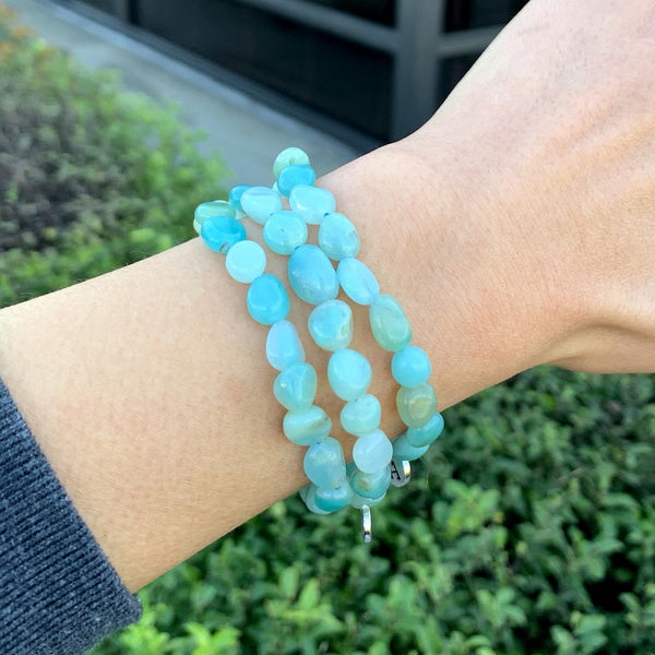 1 Strand Stretch Natural Blue Amazonite Free Form Gemstone Bracelet, 5-8mm Small Beads, Length Selections: 7 inch/7.5 inch