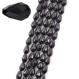 120pcs Creative Club Faceted Teardrop Crystal Glass Beads, Center Drilled, Jet Black, 12x8mm, Hole ID 1mm, CCT-1223