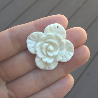 1pc Beautiful Lovely Flower Hand Carved White Buffalo Bone Drop Pendant, Symbol of Strength Prosperity Pendant, with Sterling Silver Bail, 1.38 Inch, BP-5