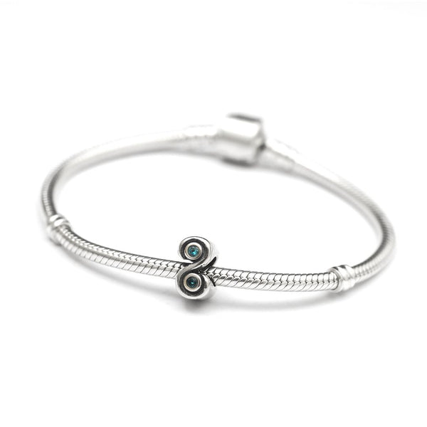 1pc Real 925 Sterling Silver Charm, March Birthstone Bead, Cubic Zirconia CZ Blue Aquamarine Gemstone, Compatible with Pandora all Other Charm Bracelets, EC411