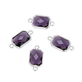 10pcs Grade A February Amethyst Purple Birthstone Rectangle Radiant Cut Links, Sterling Silver Plated Brass, 14mm, CCP12-S2
