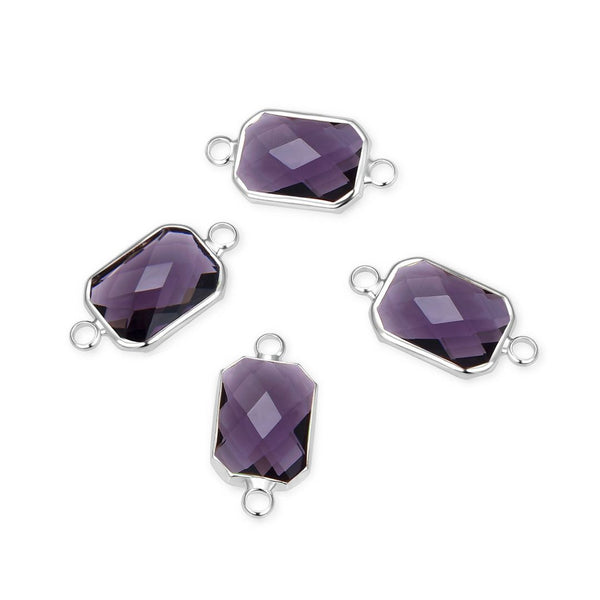10pcs Grade A February Amethyst Purple Birthstone Rectangle Radiant Cut Links, Sterling Silver Plated Brass, 14mm, CCP12-S2