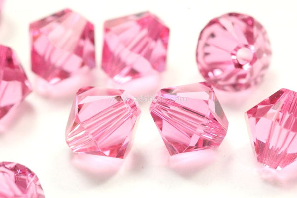 50pcs Preciosa Faceted Bicone Crystal Beads, Pink Rose, 6mm, Hole ID 1mm, Pre-B637