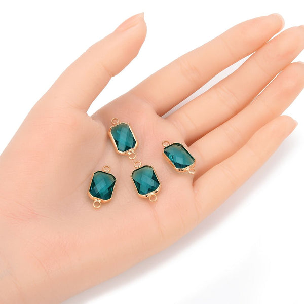 10pcs Grade A December Blue Zircon Birthstone Rectangle Radiant Cut Links, 18K Yellow Gold Plated Brass, 14mm, CCP12-G12