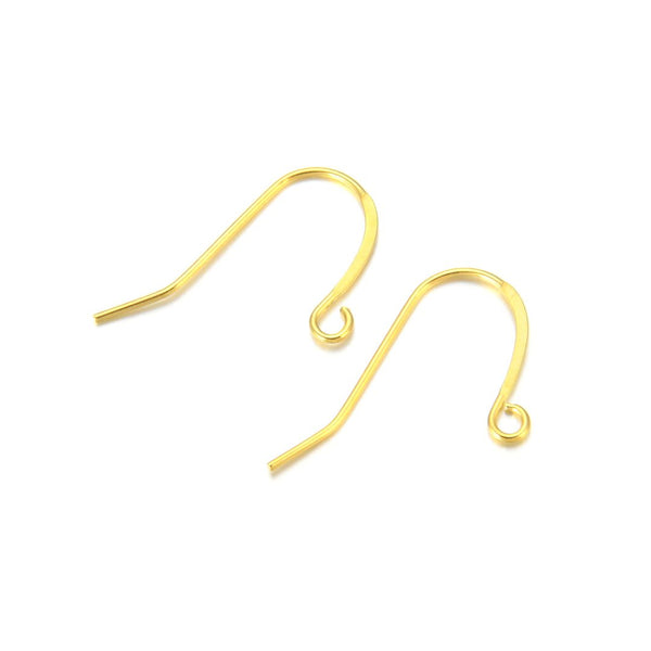 100pcs Strong Fish Earring Hooks, 18K Yellow Gold Plated Brass, 0.8mm/20 Gauge, 25mm Long, CF244-2