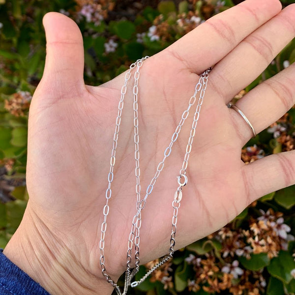 1pc 925 Sterling Silver Diamond Cut Flat Cable Link Chain Necklace, Tarnish Resistant Rhodium Plated, 2.2mm, Length Selections: 18/20/22/24/26 inch