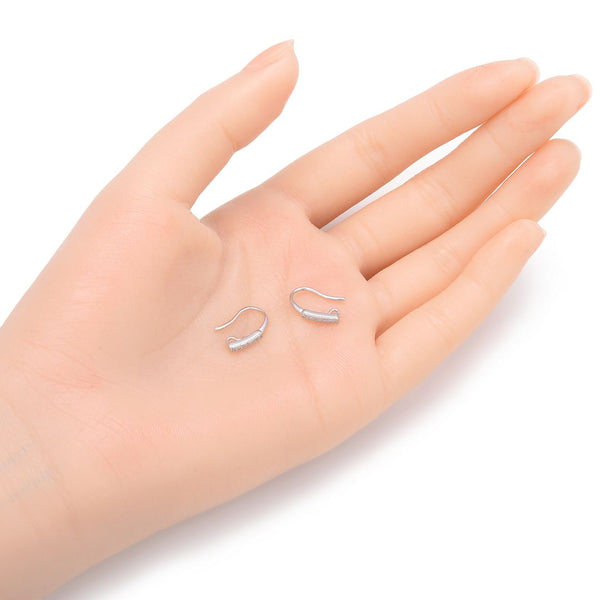 4pcs 925 Sterling Silver French Earring Hooks, 7 Cubic Zirconia CZ, Tarnish Resistant Rhodium Plated, 14mm, SS485