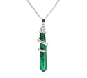 1pc Lab Created Green Malachite Hexagonal Pile Gemstone Pendant Necklace, 18 Inch Surgical Stainless Steel Chain, GGP-D3