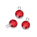 10pcs Grade A January Red Birthstone Charm Drop, Sterling Silver Plated Brass, Size Selections: 6mm/8mm/10mm