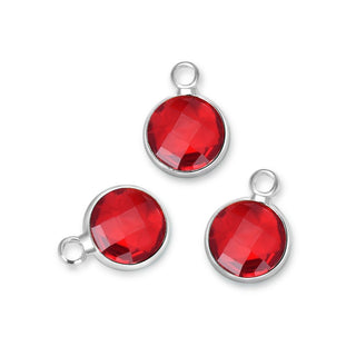 10pcs Grade A January Red Birthstone Charm Drop, Sterling Silver Plated Brass, Size Selections: 6mm/8mm/10mm