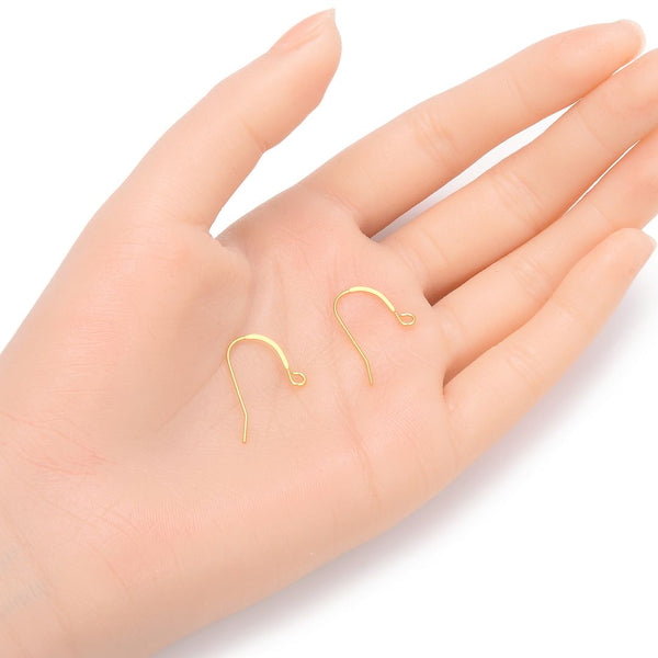 20pcs 925 Sterling Silver Flat Fish Earring Hooks, Real 18K Yellow Gold Plated, 18mm Long, Wire Gauge Selections: 0.6mm/0.7mm/0.8mm