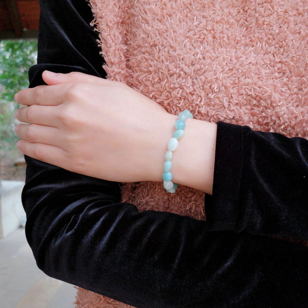 1 Strand Stretch Natural Blue Amazonite Free Form Gemstone Bracelet, 5-8mm Small Beads, Length Selections: 7 inch/7.5 inch