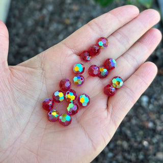 25pcs Adabele Austrian Faceted Round Crystal Beads #5000, Siam Red AB, Size Selections: 6mm/8mm