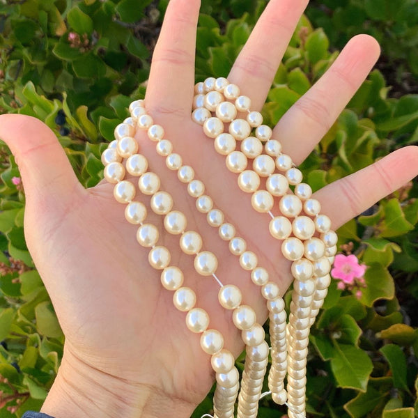 AAA Grade Natural Shell Pearl Round Beads, Freshwater Mother Of Pearl Nacre, Cream White, 1 Strand/15 Inch, Size Selections: 4mm/6mm/8mm/10mm