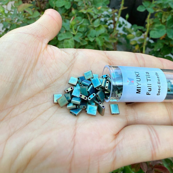 10g Miyuki Full Tila Seed Beads 5x5mm, Matte Metallic Iris Green Patina (TL2008)