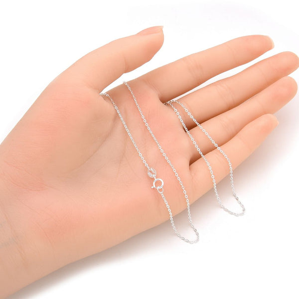 1pc 925 Sterling Silver Diamond Cut Flat Cable Link Chain Necklace, 1.3mm, Small, Length Selections: 18 inch/20 inch/22 inch