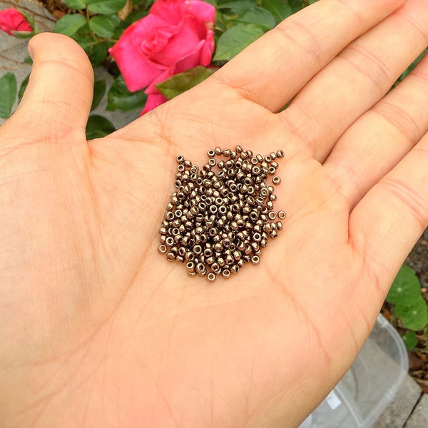25g Miyuki Rocaille 11/0 Round Seed Beads Opaque Metallic Dark Bronze RR457