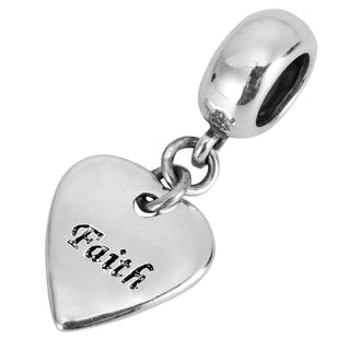 Real 925 Sterling Silver Faith Love Heart Bead Charm Pendant