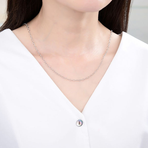 1pc 925 Sterling Silver Rolo Link Cable Chain Necklace, Tarnish Resistant Rhodium Plated, 3mm, Strong, Length Selections: 18/20/22/26 inch